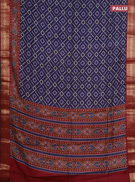 Semi maheshwari cotton saree navy blue and maroon with allover geomatric prints and zari woven border