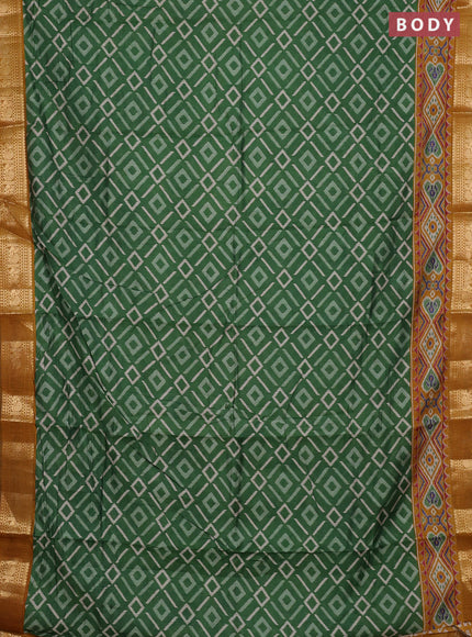 Semi maheshwari cotton saree green and mustard yellow with allover geomatric prints and zari woven border