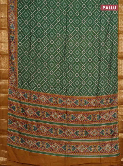 Semi maheshwari cotton saree green and mustard yellow with allover geomatric prints and zari woven border