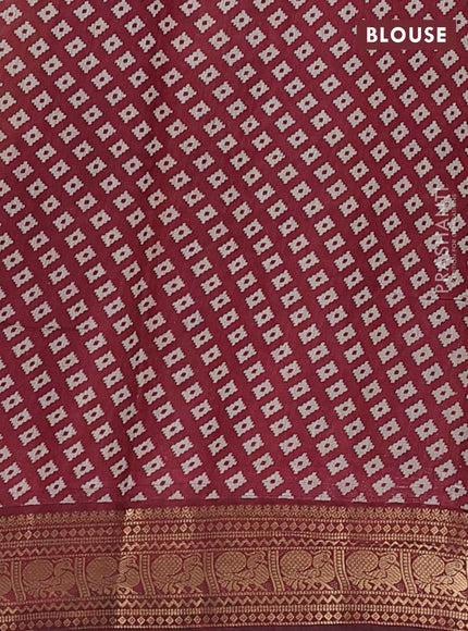 Semi maheshwari cotton saree mustard yellow and maroon with allover geomatric prints and zari woven border