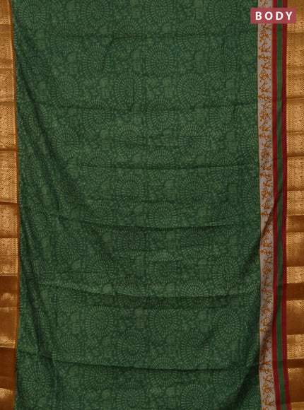 Semi maheshwari cotton saree green and mustard yellow with allover warli prints and zari woven border