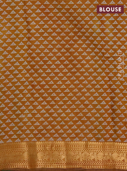 Semi maheshwari cotton saree green and mustard yellow with allover warli prints and zari woven border