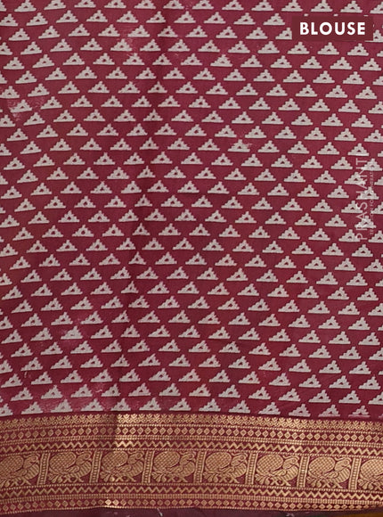 Semi maheshwari cotton saree mustard yellow and maroon with allover warli prints and zari woven border
