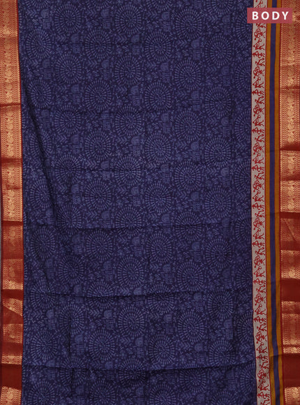 Semi maheshwari cotton saree navy blue and maroon with allover warli prints and zari woven border
