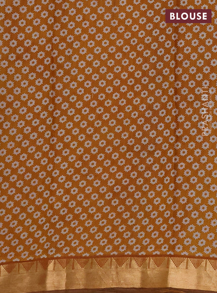 Semi maheshwari cotton saree maroon and mustard yellow with allover zigzag prints and zari woven border