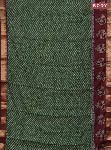 Semi maheshwari cotton saree green and maroon with allover zigzag prints and zari woven border