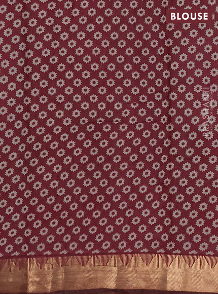 Semi maheshwari cotton saree green and maroon with allover zigzag prints and zari woven border