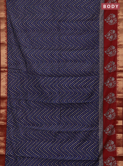 Semi maheshwari cotton saree navy blue and maroon with allover zigzag prints and zari woven border