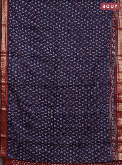 Semi maheshwari cotton saree navy blue and maroon with allover butta prints and zari woven border