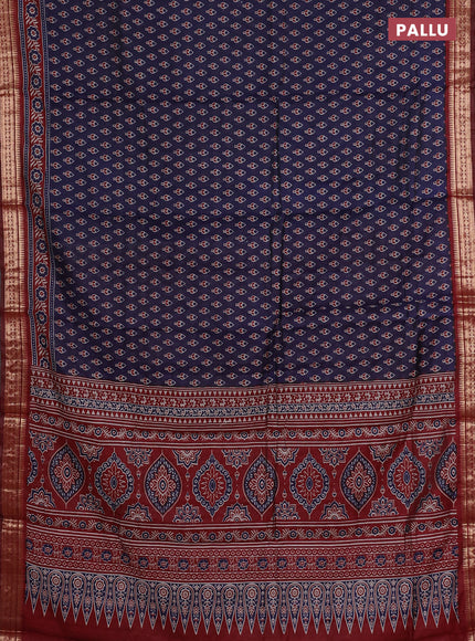 Semi maheshwari cotton saree navy blue and maroon with allover butta prints and zari woven border