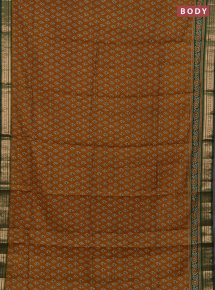 Semi maheshwari cotton saree mustard yellow and green with allover butta prints and zari woven border