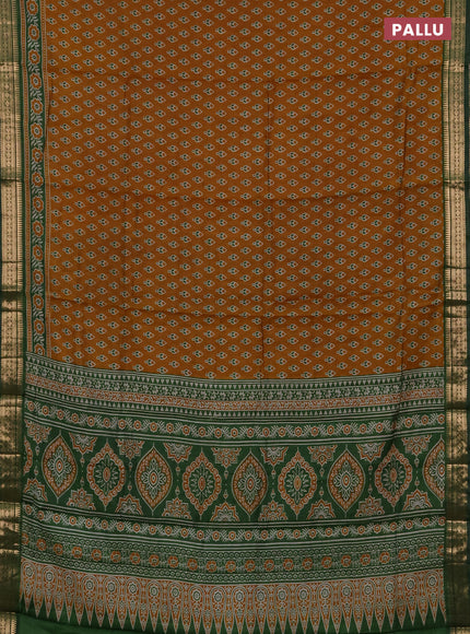 Semi maheshwari cotton saree mustard yellow and green with allover butta prints and zari woven border