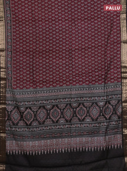Semi maheshwari cotton saree wine shade and black with allover butta prints and zari woven border