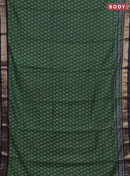Semi maheshwari cotton saree green and navy blue with allover butta prints and zari woven border