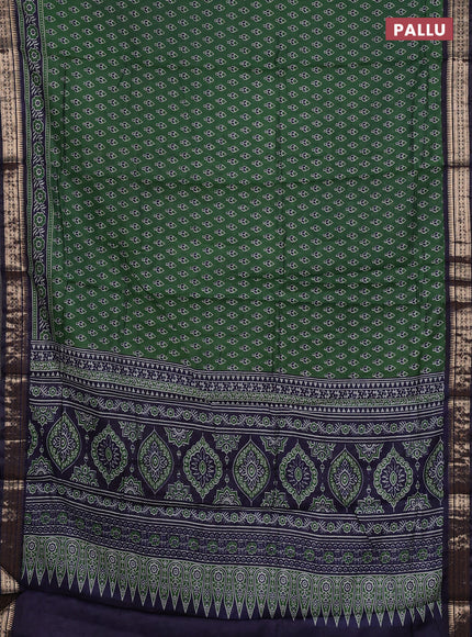 Semi maheshwari cotton saree green and navy blue with allover butta prints and zari woven border