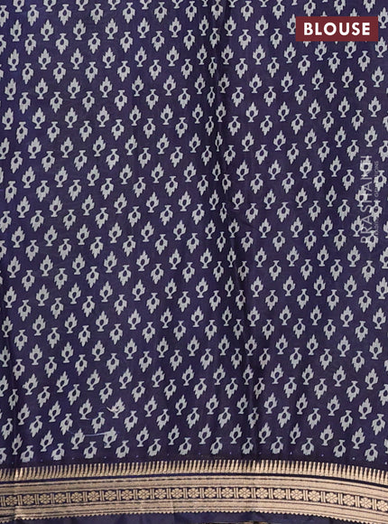 Semi maheshwari cotton saree green and navy blue with allover butta prints and zari woven border