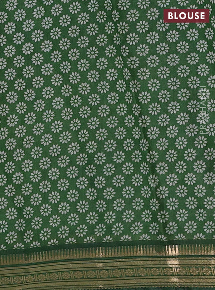 Semi maheshwari cotton saree navy blue and green with allover ajrakh prints and zari woven border