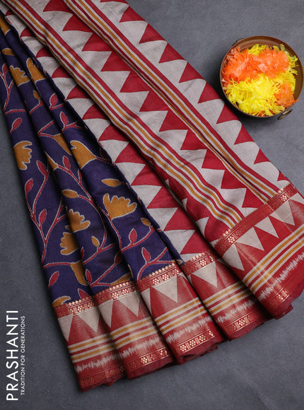 Semi maheshwari cotton saree navy blue and maroon with allover ikat prints and zari woven border