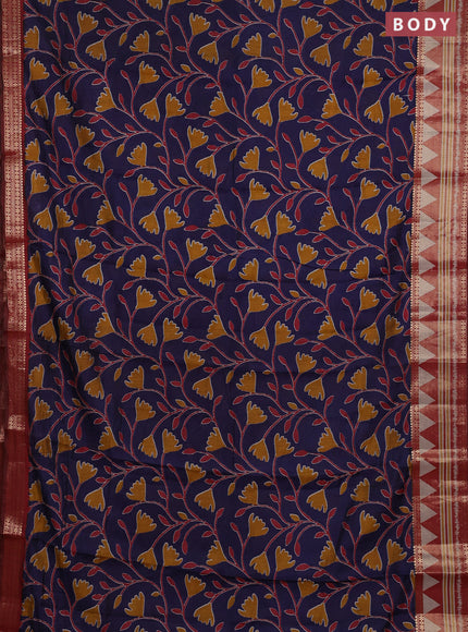 Semi maheshwari cotton saree navy blue and maroon with allover ikat prints and zari woven border