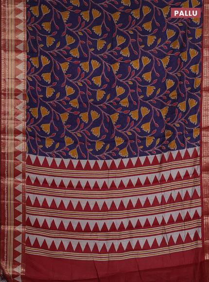 Semi maheshwari cotton saree navy blue and maroon with allover ikat prints and zari woven border