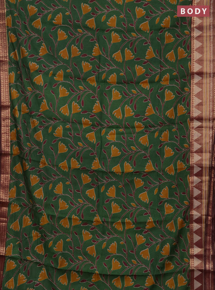 Semi maheshwari cotton saree green and maroon with allover ikat prints and zari woven border