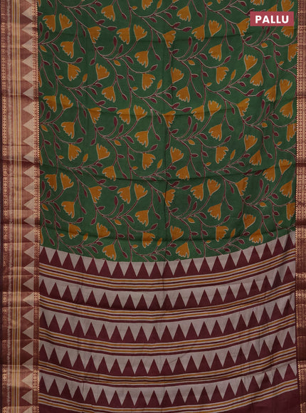 Semi maheshwari cotton saree green and maroon with allover ikat prints and zari woven border
