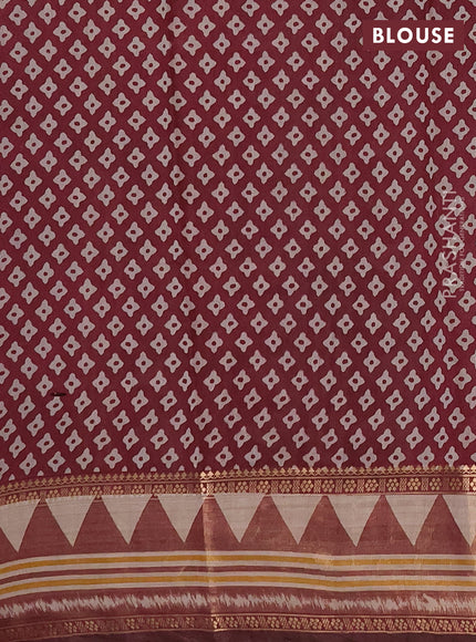 Semi maheshwari cotton saree green and maroon with allover ikat prints and zari woven border