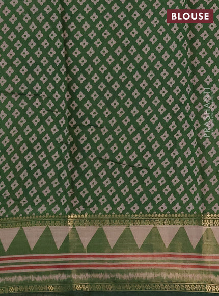 Semi maheshwari cotton saree mustard yellow and green with allover ikat prints and zari woven border