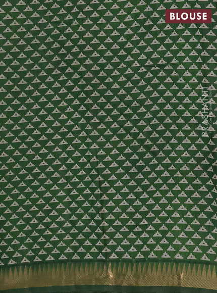 Semi maheshwari cotton saree navy blue and green with allover ajrakh prints and zari woven border