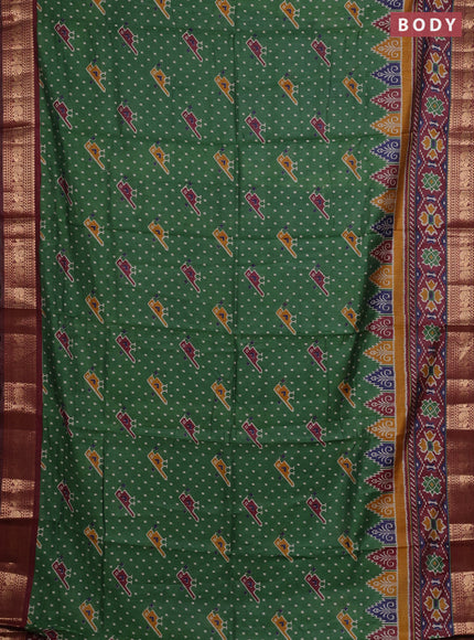 Semi maheshwari cotton saree green and maroon with allover patola prints and zari woven border