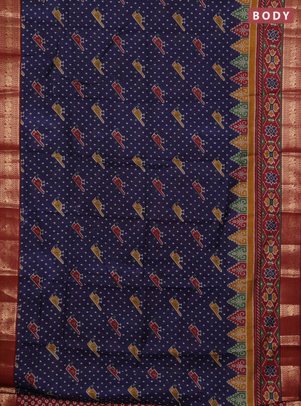 Semi maheshwari cotton saree navy blue and maroon with allover patola prints and zari woven border
