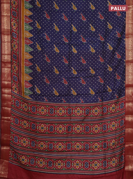 Semi maheshwari cotton saree navy blue and maroon with allover patola prints and zari woven border