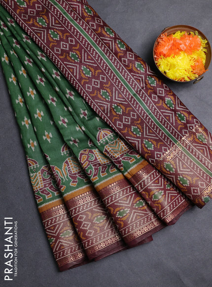 Semi maheshwari cotton saree green and maroon with allover ikat prints and zari woven border