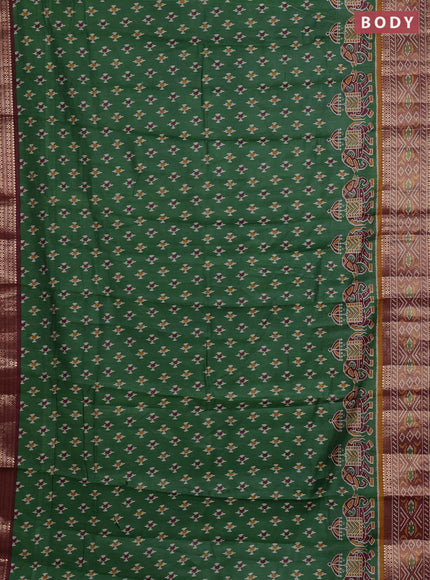 Semi maheshwari cotton saree green and maroon with allover ikat prints and zari woven border