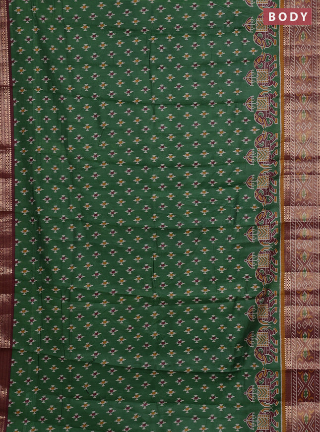 Semi maheshwari cotton saree green and maroon with allover ikat prints and zari woven border