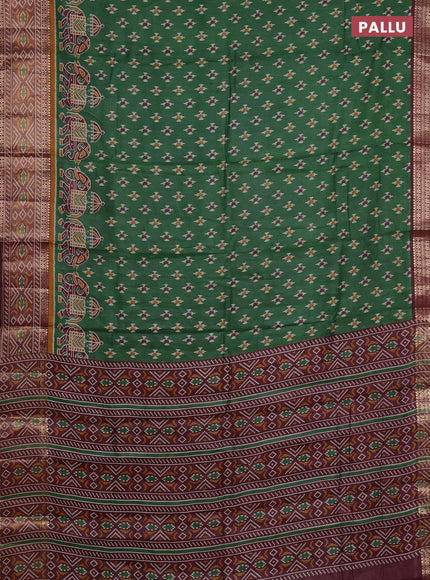 Semi maheshwari cotton saree green and maroon with allover ikat prints and zari woven border