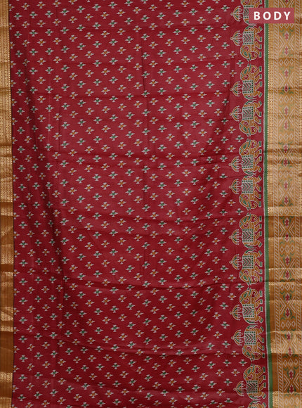 Semi maheshwari cotton saree maroon and mustard yellow with allover ikat prints and zari woven border