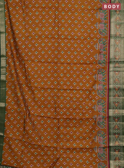Semi maheshwari cotton saree mustard yellow and green with allover ikat prints and zari woven border