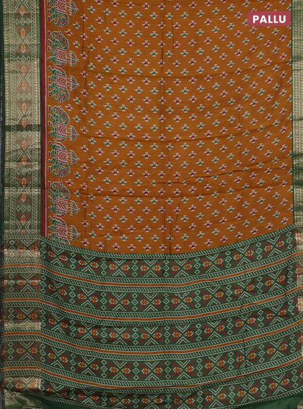 Semi maheshwari cotton saree mustard yellow and green with allover ikat prints and zari woven border