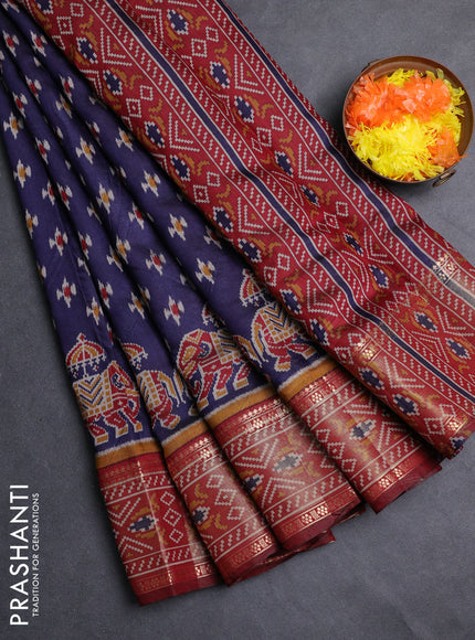 Semi maheshwari cotton saree blue and maroon with allover ikat prints and zari woven border