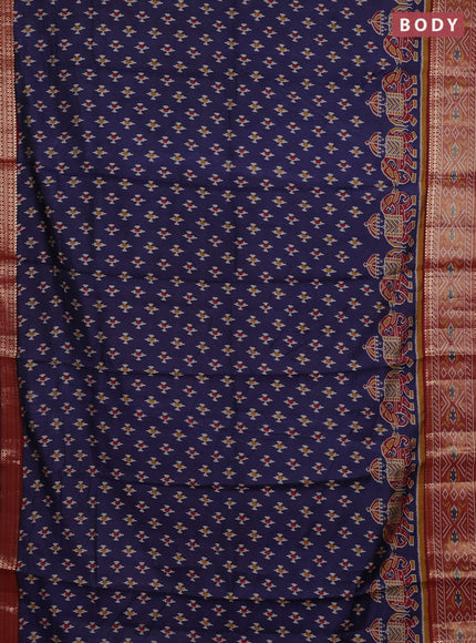 Semi maheshwari cotton saree blue and maroon with allover ikat prints and zari woven border