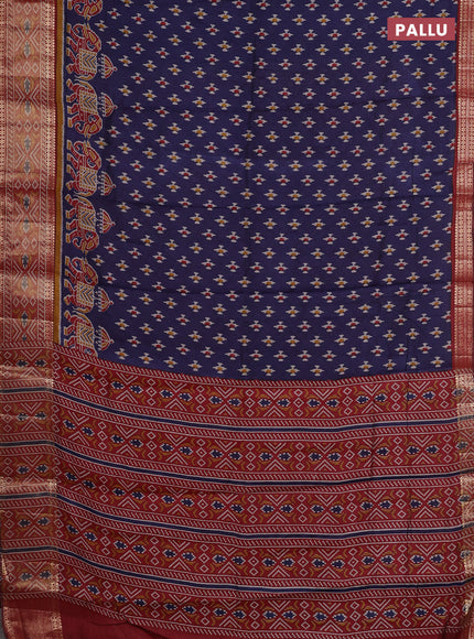 Semi maheshwari cotton saree blue and maroon with allover ikat prints and zari woven border