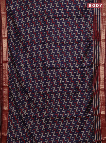 Semi maheshwari cotton saree navy blue and maroon with allover zigzag prints and zari woven border