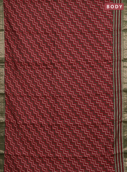 Semi maheshwari cotton saree maroon and green with allover zigzag prints and zari woven border