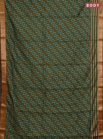 Semi maheshwari cotton saree green and mustard yellow with allover zigzag prints and zari woven border