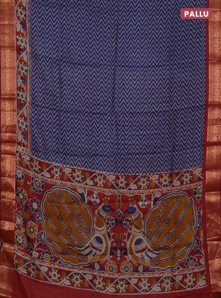 Semi maheshwari cotton saree navy blue and maroon with allover zigzag prints and zari woven border