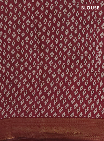 Semi maheshwari cotton saree mustard yellow and maroon with allover zigzag prints and zari woven border