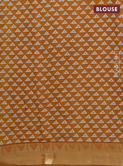 Semi maheshwari cotton saree maroon and mustard yellow with allover kalamkari prints and zari woven border
