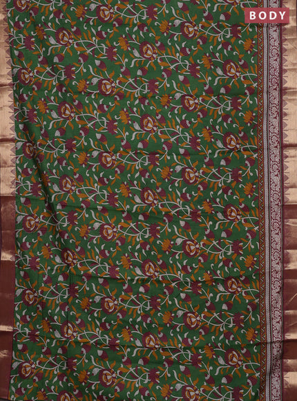 Semi maheshwari cotton saree green and maroon with allover kalamkari prints and zari woven border