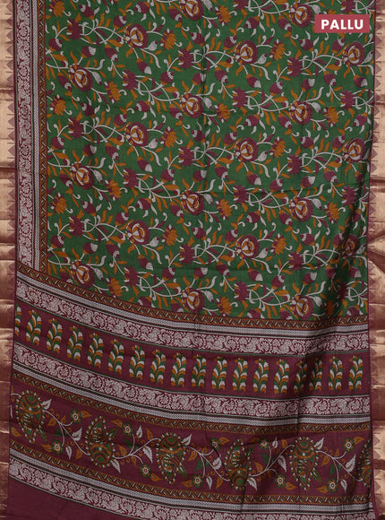 Semi maheshwari cotton saree green and maroon with allover kalamkari prints and zari woven border